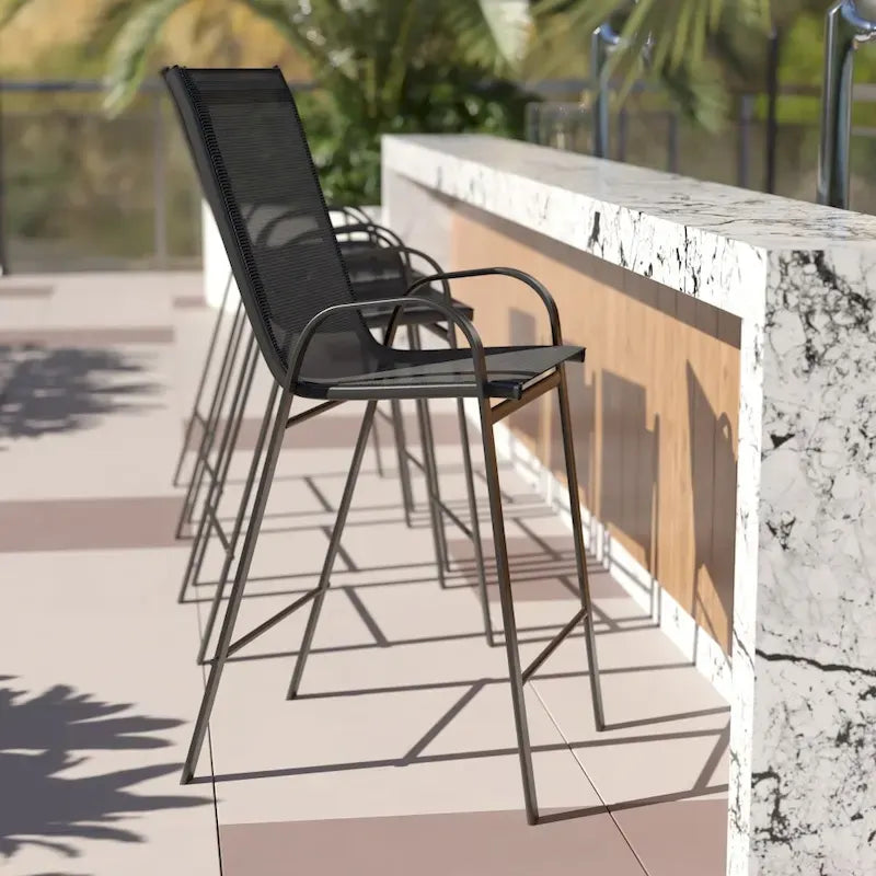 Set of 4 Outdoor Barstools with Flexible Comfort Material - Patio Seating - image 2