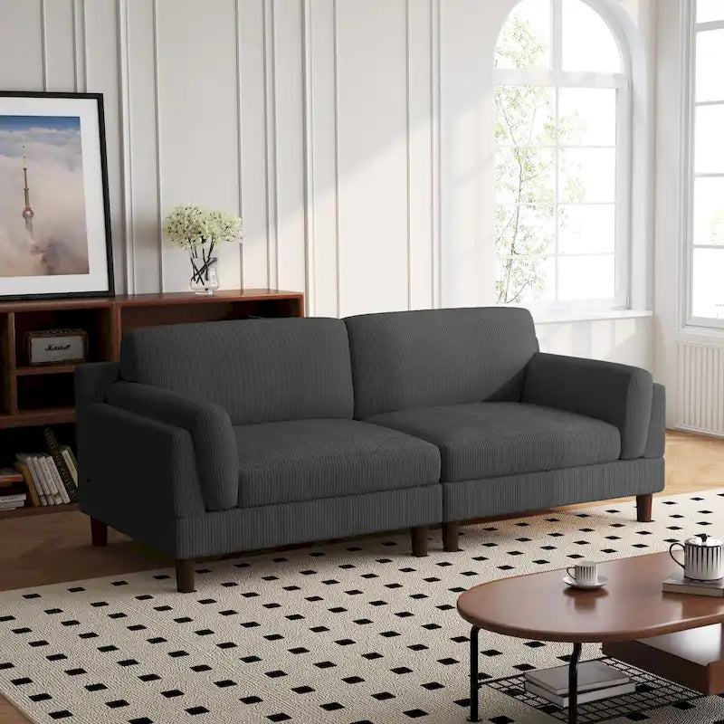 90-Inch Oversized Corduroy Sofa for Living Room with Reversible Cushions - image 2