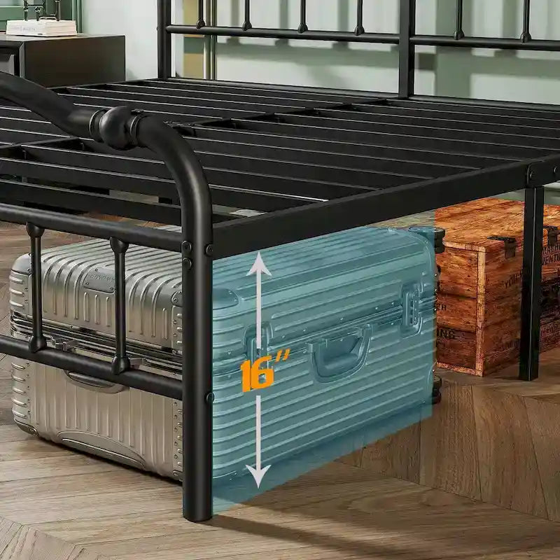 Sturdy 18-Inch High Steel Tube Iron Bed with Double Wave Headboard and Footboard - image 17