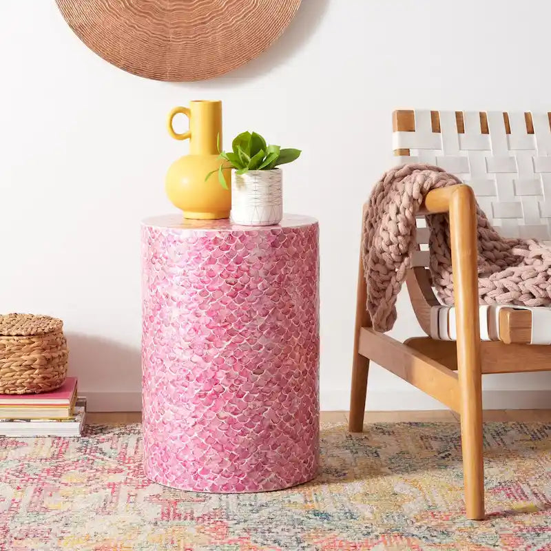 SAFAVIEH Rilla Dark Pink Round Accent Table - Dimensions: 13.8" W x 13.8" L x 19.7" H - image 1
