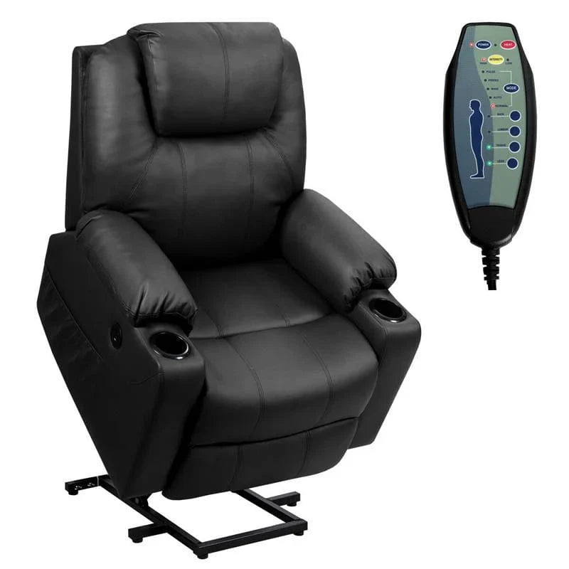 Electric Power Lift Recliner, Leather Massage Reclining Sofa, Elderly Lift Chair with Lumbar Heating & 8 Vibrating Nodes, Cup Holder, USB Port - image 14