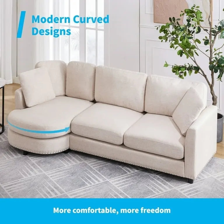 Mixoy Contemporary Minimalist Curved L-Shaped Sectional Sofa with Chaise - Luxurious Upholstered Design, Dimensions: 41.3in x 89in x 31.8in - image 6