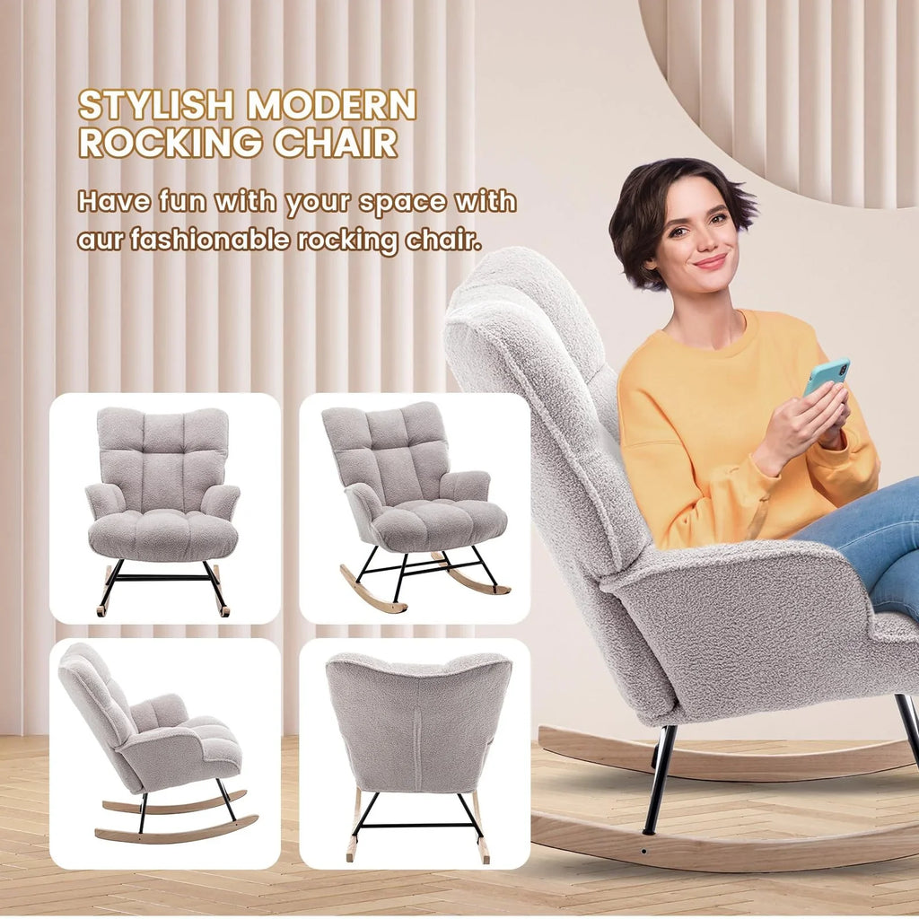SAETSFEG Nursery Rocking Chair with High Backrest - image 4