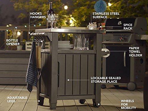 Unity Portable Outdoor Table and Storage Cabinet with Hooks for Grill Accessories-Stainless Steel Top for Patio Kitchen Island or Bar Cart, Espresso Brown - image 8