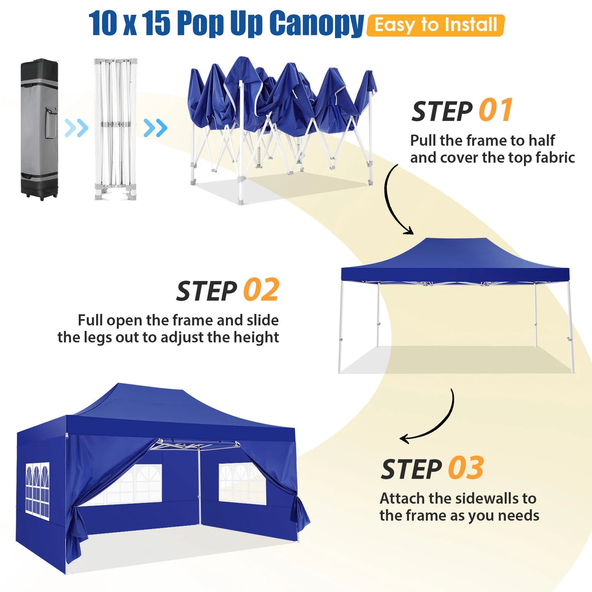 Hoteel 10x15 Heavy Duty Canopy Tent with 4 Sidewalls,Pop up Canopy for Parties Wedding,Commercial Easy up Gazebo with Roller Bag,UV 50+ &,Black - image 25