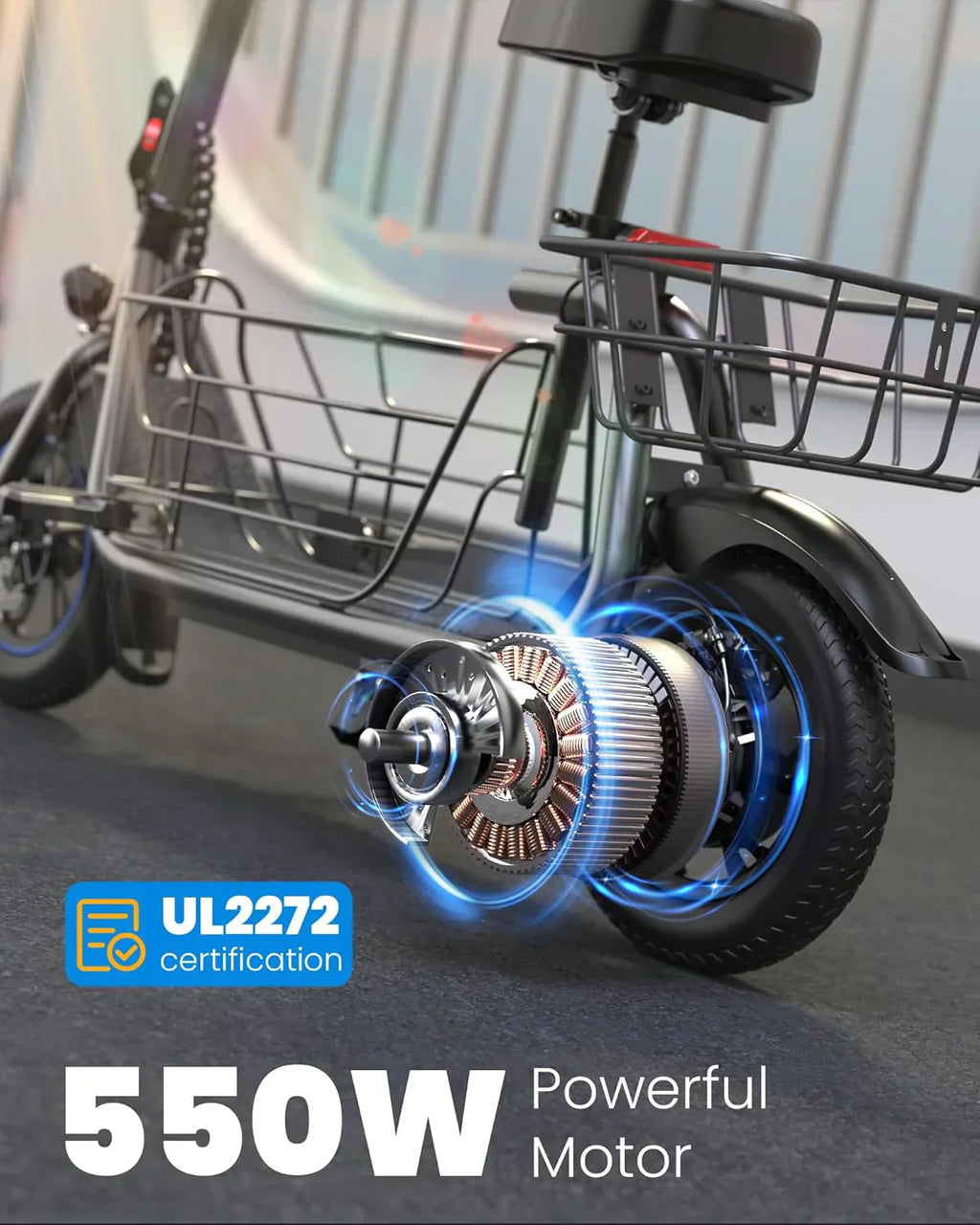 Gyroor Adult Electric Scooter with Large Center Basket 20 Mile Range Foldable and Seat - image 7