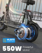 Gyroor Adult Electric Scooter with Large Center Basket 20 Mile Range Foldable and Seat - image 7
