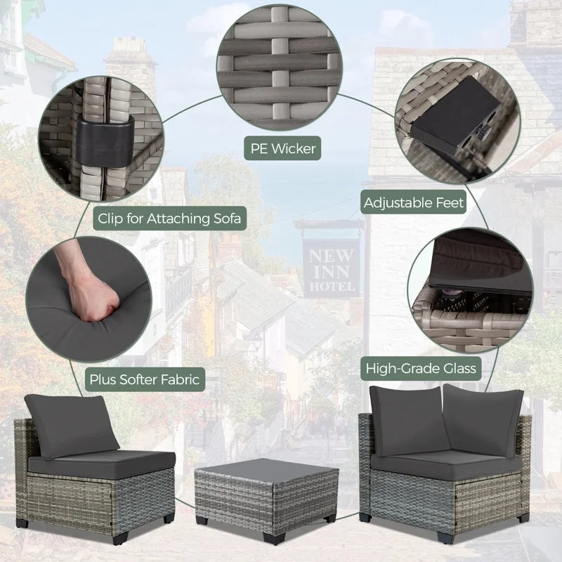 Ainfox 7 Pcs Outdoor Patio Furniture Sofa Set on Sale, Grey Rattan Grey Cushion - image 2