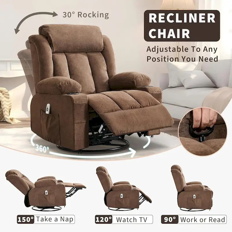 Recliner Chair, Rocking Chairs with Massage and Heat, Side Pockets and Cup Holder - image 21