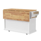 Large Kitchen Island with Wood Drop Leaf, Embossed Texture Rolling Kitchen Cart wDoors and Drawers wStorage for Kitchen, White - image 18