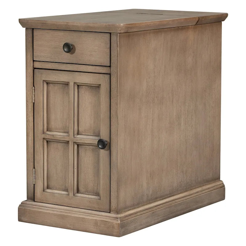 Retro-Inspired Living Room Side Table with USB Ports, Multifunctional Drawer, and Cup Holders - image 7