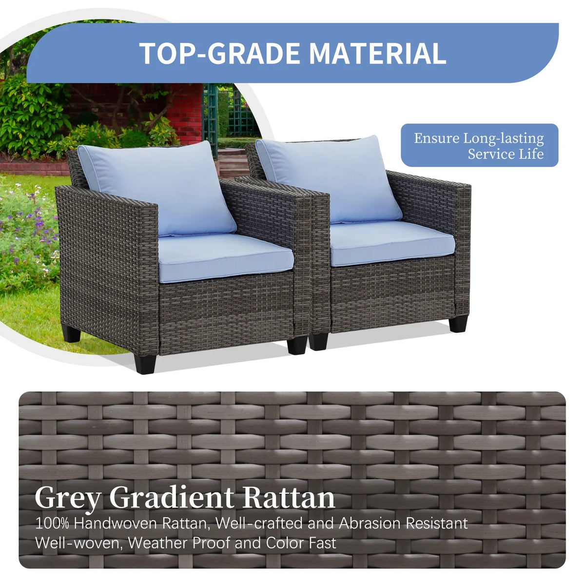 Ainfox 7 Pcs Outdoor Patio Furniture Sofa Set on Sale, Grey Rattan Grey Cushion - image 47