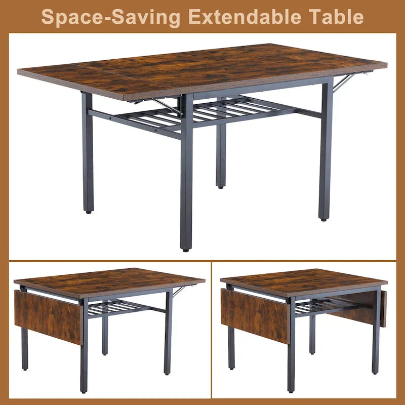 Contemporary Industrial 63.2" Extendable Dining Table with Drop Leaf, Accommodates 6 - image 18