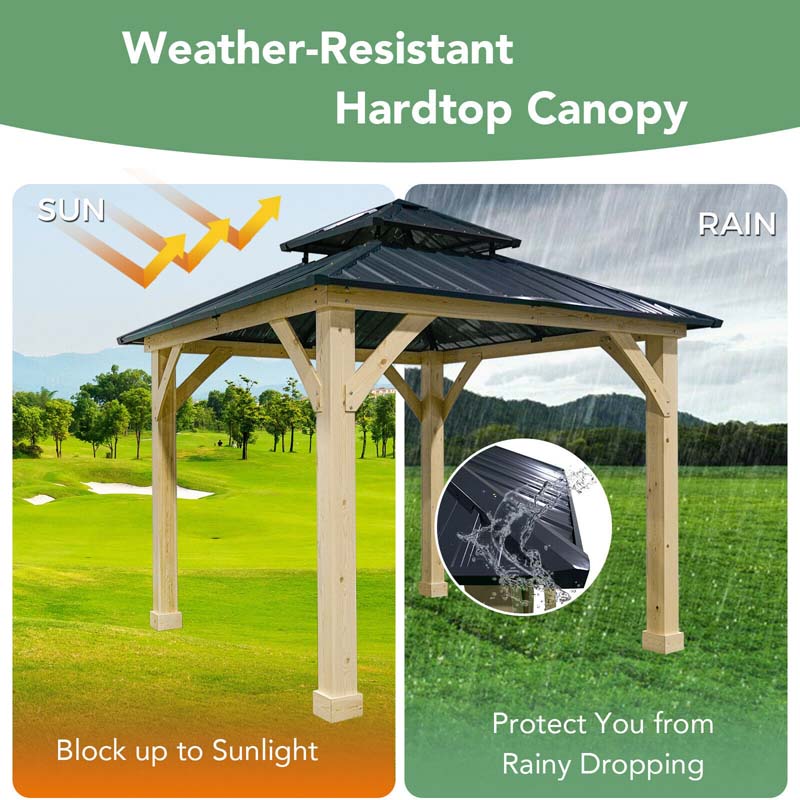 10 x 10 FT Outdoor Patio Hardtop Gazebo with Wood Frame & 2-Tier Metal Roof, All-Weather Gazebo Pergolas Shelter - image 16