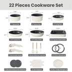 Non-Toxic Nonstick Ceramic 22 pcs pots and pans set complete Cookware Set with Lids,Detachable Handle,PFAS-Free,Dishwasher Oven Safe,Kitchen Outdoorfun Induction Compatible - image 5
