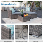 JOIVI 3 Pieces Patio Conversation Set, PE Wicker Rattan Outdoor Furniture Set, 2 Ways Small Sectional Sofa, Tempered Glass Coffee Table, Silver-Gray - image 11
