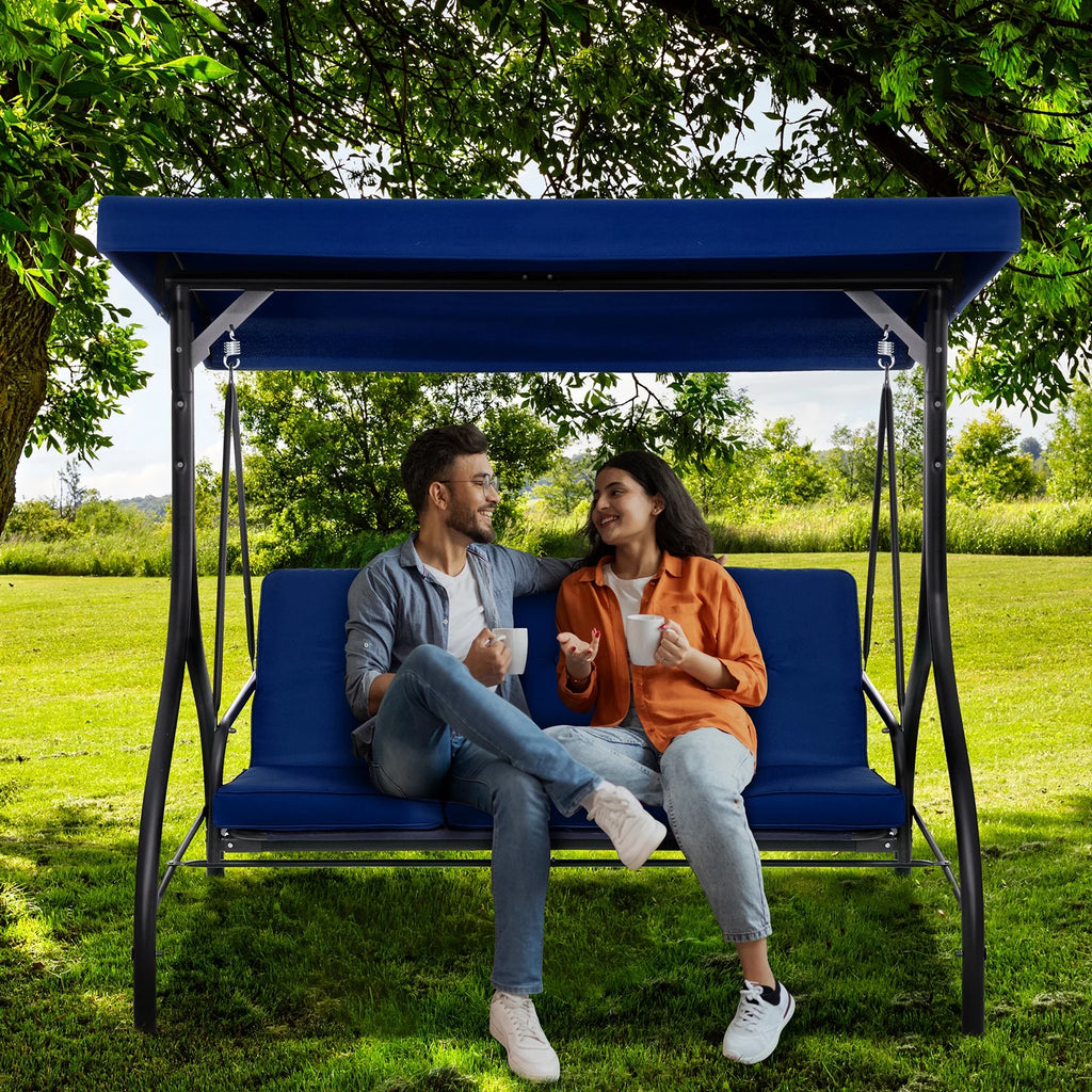 Pirecart 3 Person Patio Porch Swing Outdoor Converting Swing Glider Hammock with Adjustable Canopy, Cushions, Red - image 31