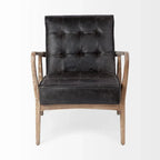 Phineas Black Genuine Leather Accent Chair with Brown Solid Wood Frame - image 4