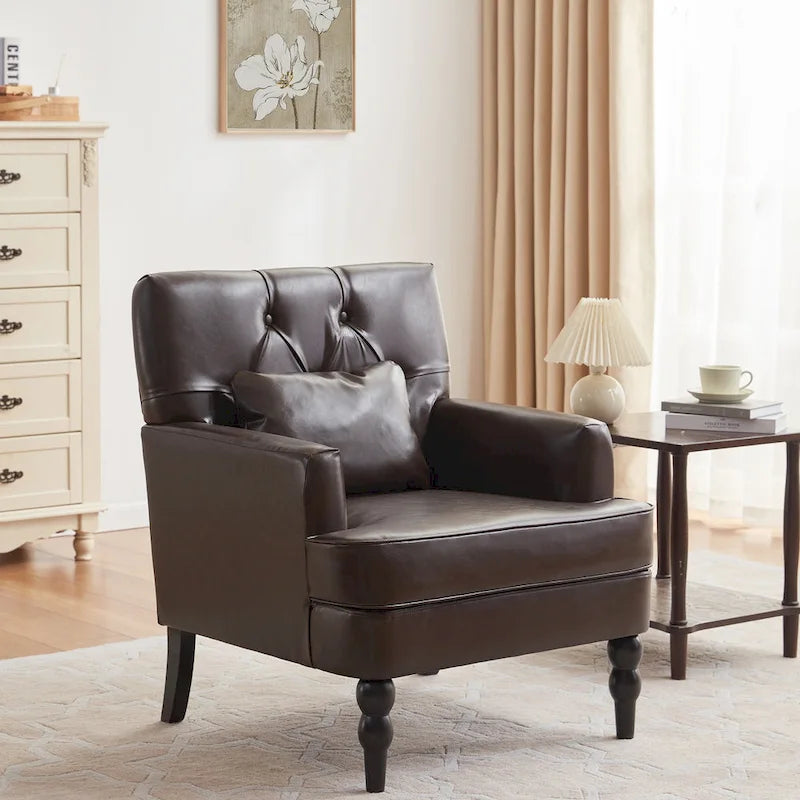 Set of 2 Arm Chair Upholstered Button Tufted Accent Chair with Lumbar Pillow Beige/ Grey/ Light Blue - image 30