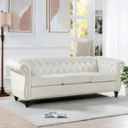 Cream 84.65 Traditional Chesterfield 3-Seater Sofa in PU Leather - image 3