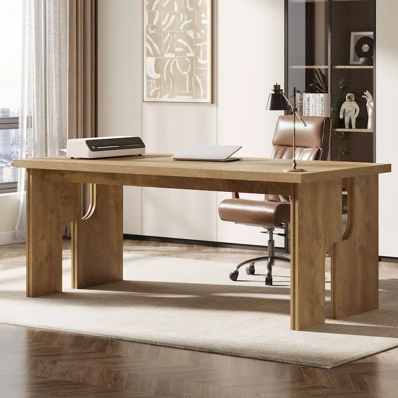 63-Inch Farmhouse Executive Desk with Unique Legs - Industrial Style Office Furniture for Home - image 9