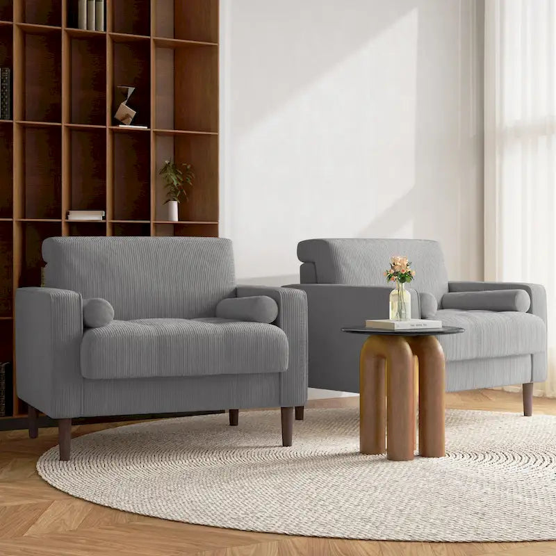 Set of 2 Modern Wide Armchairs in Corduroy - Accent Chairs - image 39