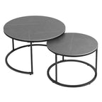 Round Sintered Stone Top Nesting Coffee Table with Black Metal Frame - 31.5 x 17.7 Inches - image 4