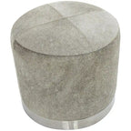 Gray Leather Patchwork Living Room Stool with Silver Metal Base - Roche River Decor - image 6
