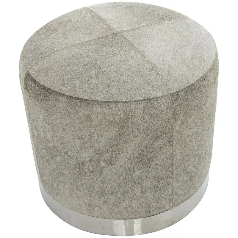 Gray Leather Patchwork Living Room Stool with Silver Metal Base - Roche River Decor - image 6