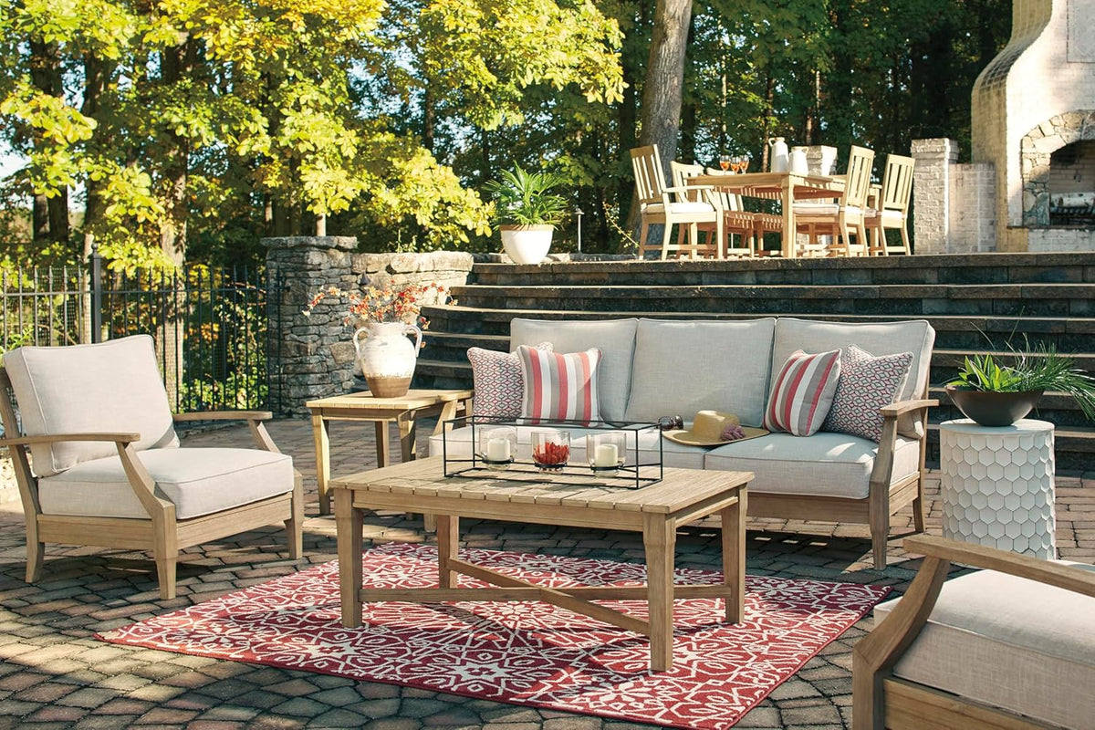 Signature Design by Ashley Clare View Coastal Outdoor Patio Eucalyptus Sofa with Cushions, Beige - image 40