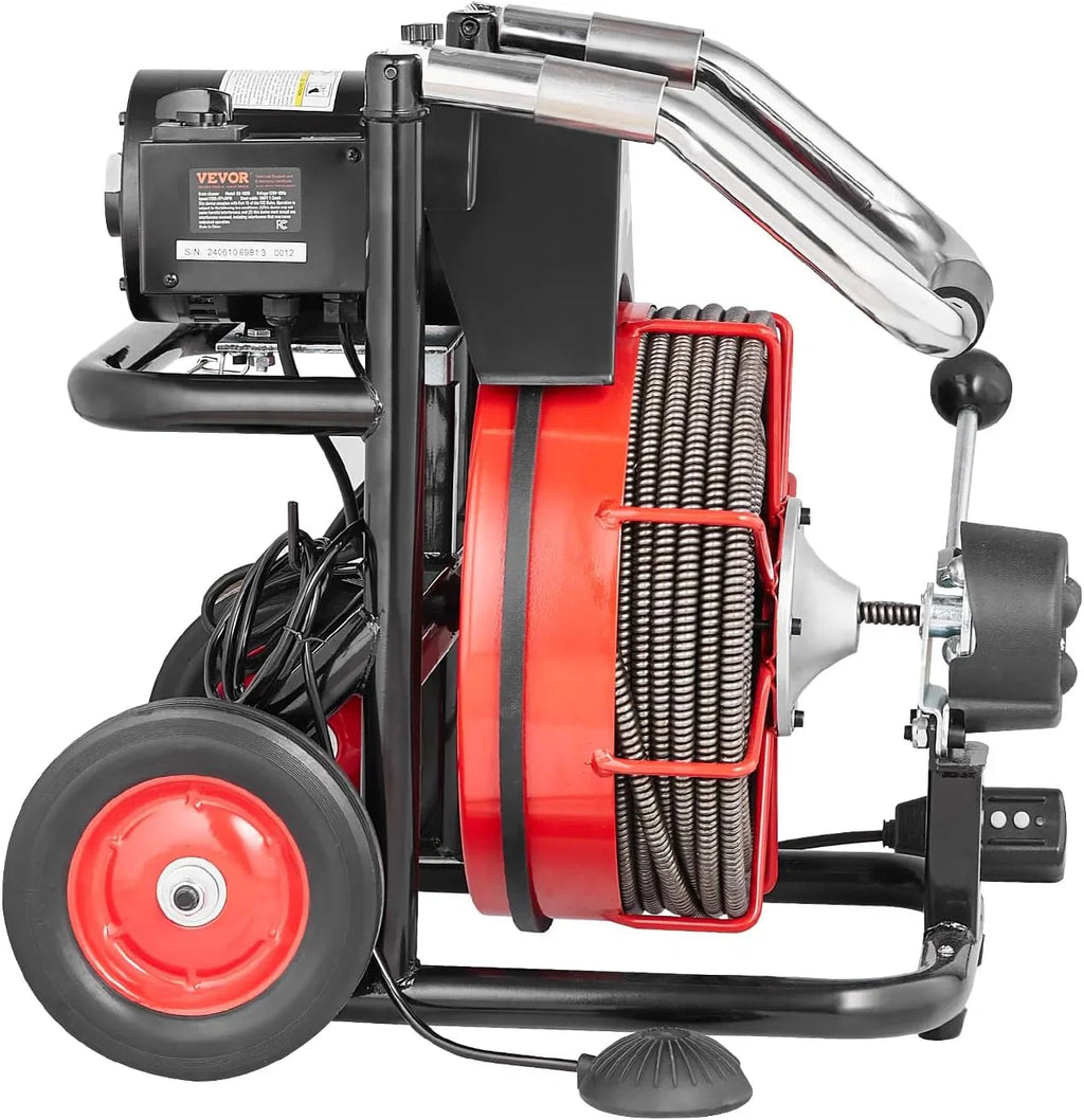 Drain Cleaner Machine 100FT x 1/2 Inch, Auto Feed Sewer Snake Auger on Wheels, 550W Portable Drain Cleaning Machine with 8 Cutters & Air-activated Foot for 2" to 4" Pipes - image 20