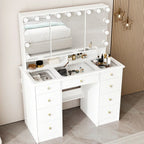 Makeup Vanity w/Tri-Fold Mirror Certified Lighting Glass Top Dresser - image 3