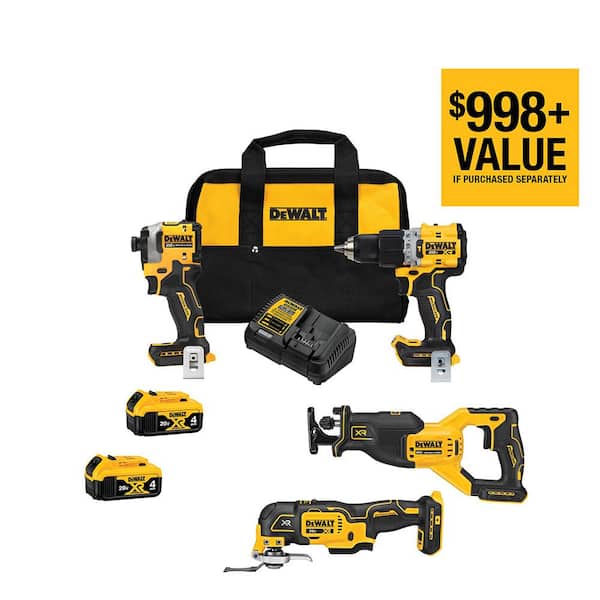 20V MAX Lithium-Ion Cordless Brushless 4 Tool Combo Kit with (2) 4.0Ah Batteries, Charger, and Kit Bag - image 1