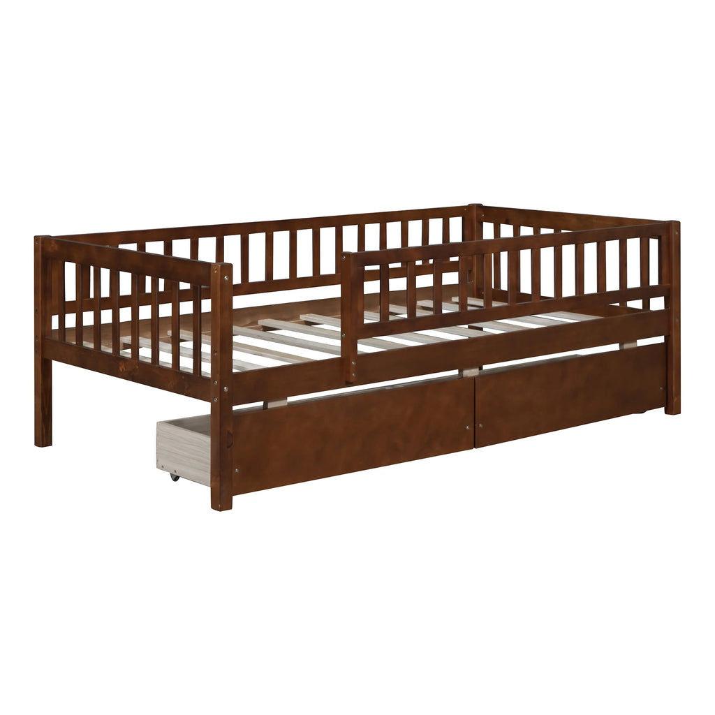 Holaki Twin Size Wood Bed with Guardrails and 2 Storage Drawers for Kids, Gray - image 17