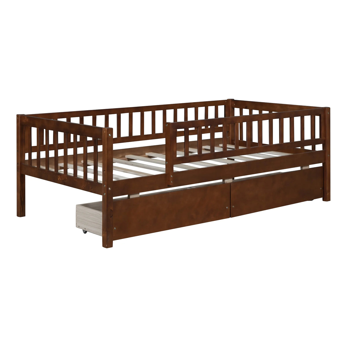 Holaki Twin Size Wood Bed with Guardrails and 2 Storage Drawers for Kids, Gray - image 17