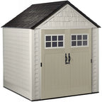 Rubbermaid 7×7 Ft Durable Weather Resistant Resin Outdoor Garden Storage Shed with Windows and Utility Hooks, Sand - image 2