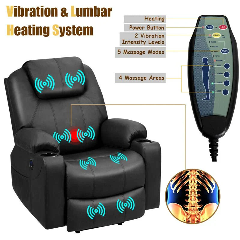 Electric Power Lift Recliner, Leather Massage Reclining Sofa, Elderly Lift Chair with Lumbar Heating & 8 Vibrating Nodes, Cup Holder, USB Port - image 21