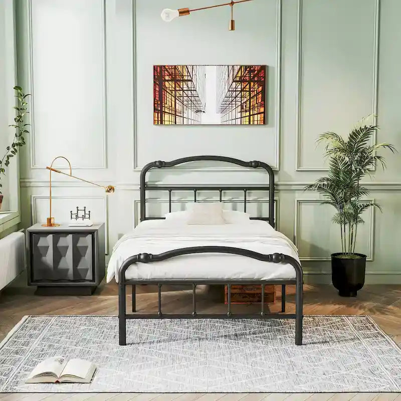 Sturdy 18-Inch High Steel Tube Iron Bed with Double Wave Headboard and Footboard - image 3