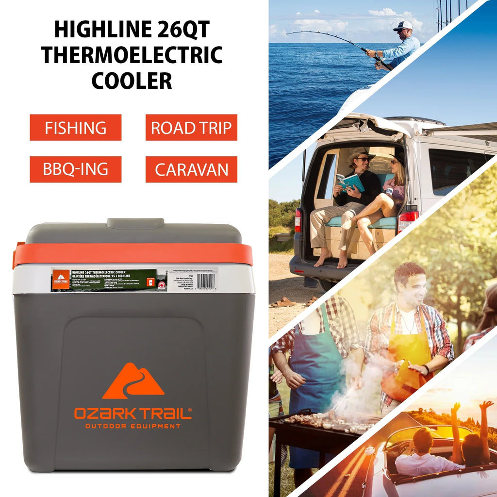 Ozark Trail 26QT electric Cooler 12V Portable Travel Beach Camping Picnic Insulated Cooler 30 Cans Iceless 24L, Grey - image 8