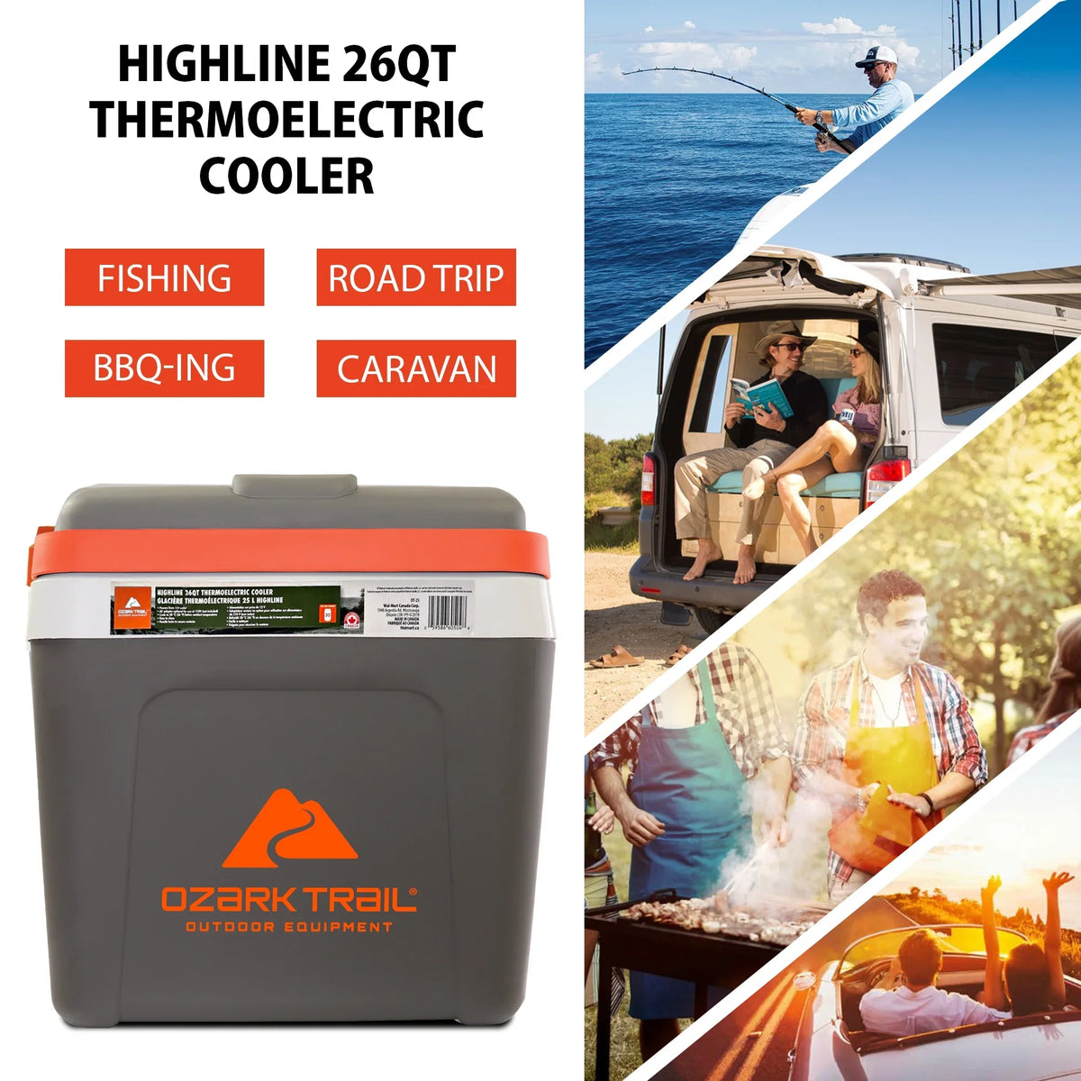 Ozark Trail 26QT electric Cooler 12V Portable Travel Beach Camping Picnic Insulated Cooler 30 Cans Iceless 24L, Grey - image 8