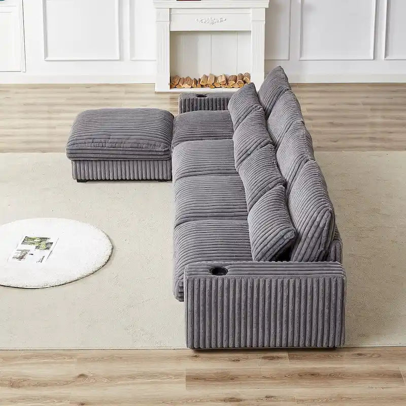 126W Large L-Shaped Corduroy Sofa with USB Charging Port - image 27