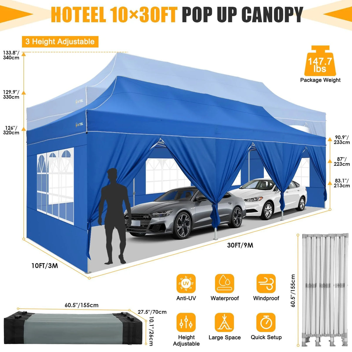 Hoteel 10x15 Heavy Duty Canopy Tent with 4 Sidewalls,Pop up Canopy for Parties Wedding,Commercial Easy up Gazebo with Roller Bag,UV 50+ &,Black - image 44