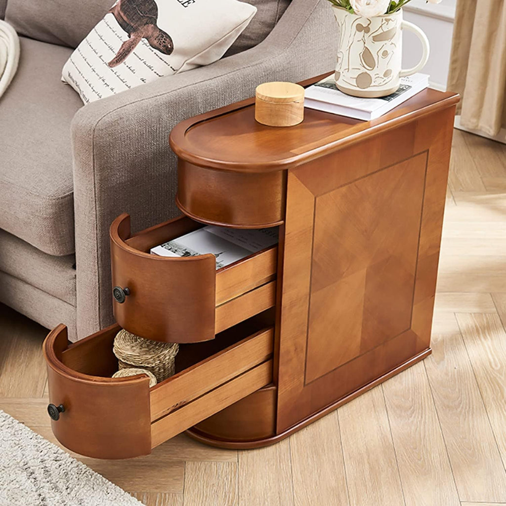 Solid Wood Chairside End Table, Two-Drawer Narrow Side Table Slim - image 1