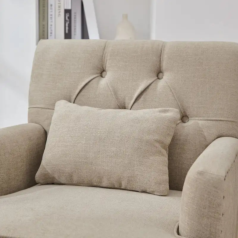 Set of 2 Arm Chair Upholstered Button Tufted Accent Chair with Lumbar Pillow Beige/ Grey/ Light Blue - image 36