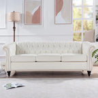 Cream 84.65 Traditional Chesterfield 3-Seater Sofa in PU Leather - image 2