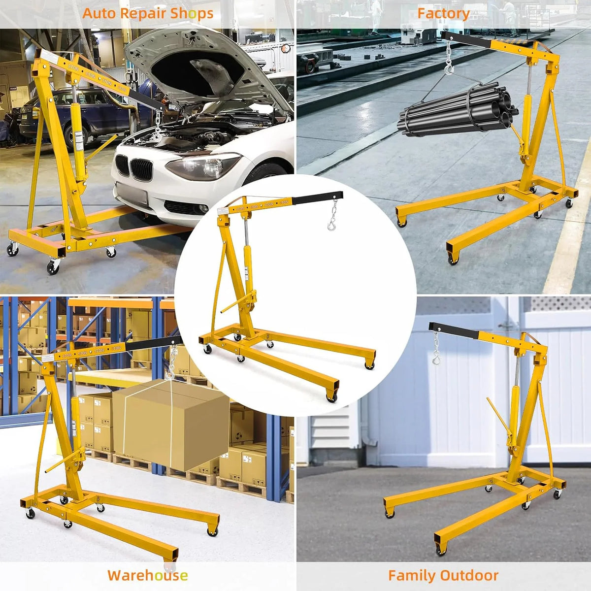 Joankaren 2 Ton Folding Hydraulic Engine Hoist, Heavy - Duty Engine Shop Crane Hoist Lift, Heavy Cherry Picker with 6 - image 2