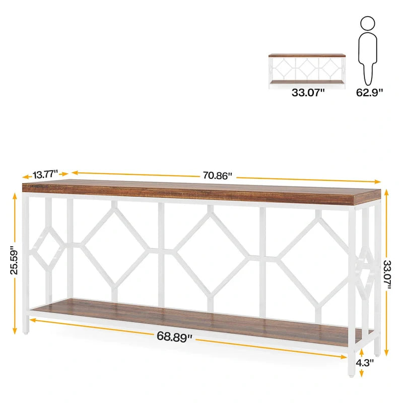 70.9-Inch Industrial Sofa Console Table with Open Storage Shelf - Extra Long Narrow Entry Table for Behind Couch - image 5