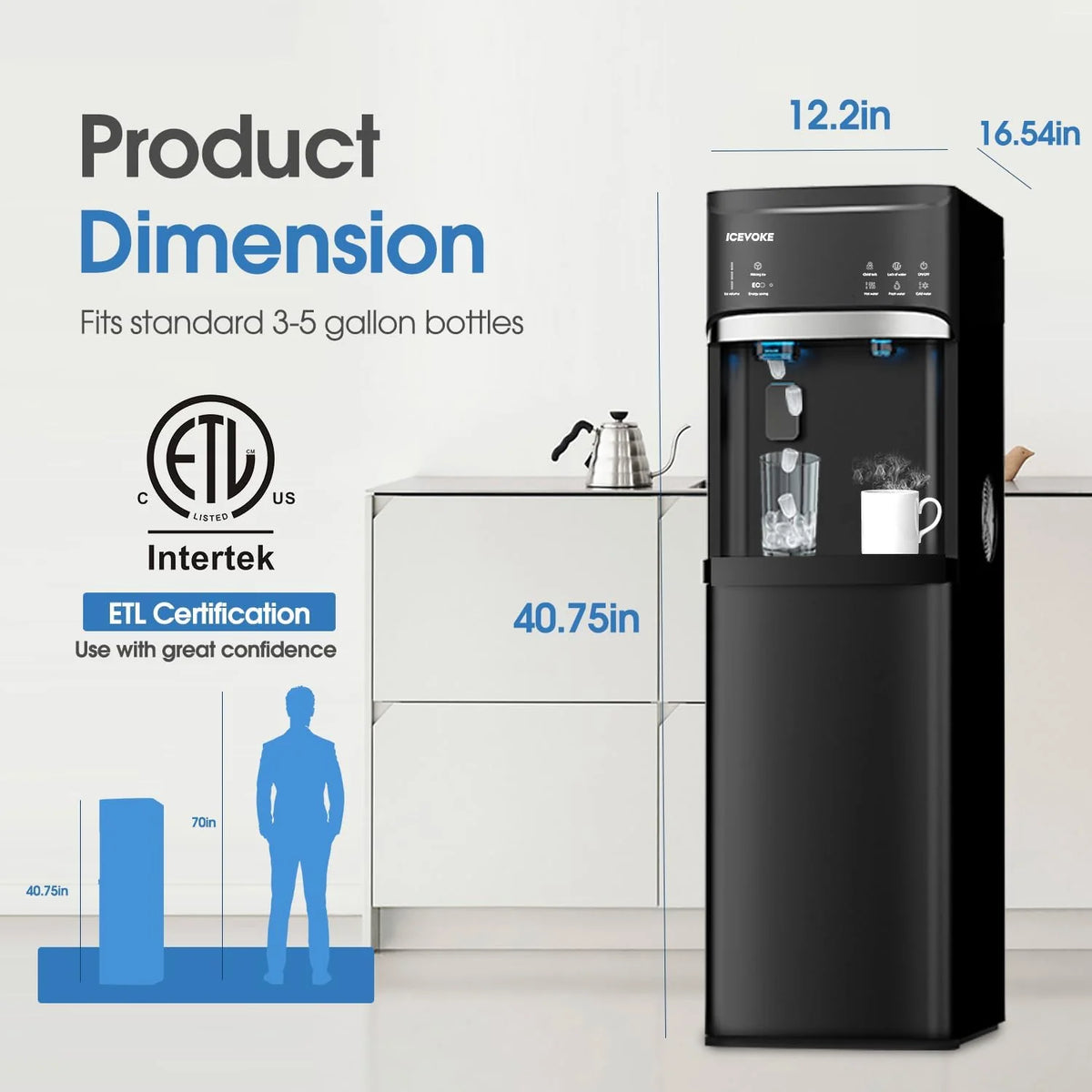 Self-Cleaning Water Dispenser with Ice Maker, Bottom Load, Black - image 7