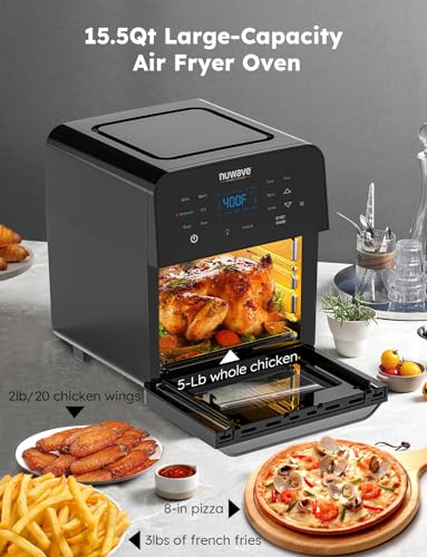 Air Fryer Oven, 15.5Qt X Large Family Size, SS Rotisserie Basket &Skewer Kit, Reversible Ultra Non Stick Grill/Griddle Plate, Powerful 1800W, Integrated Smart Thermometer,Black - image 4
