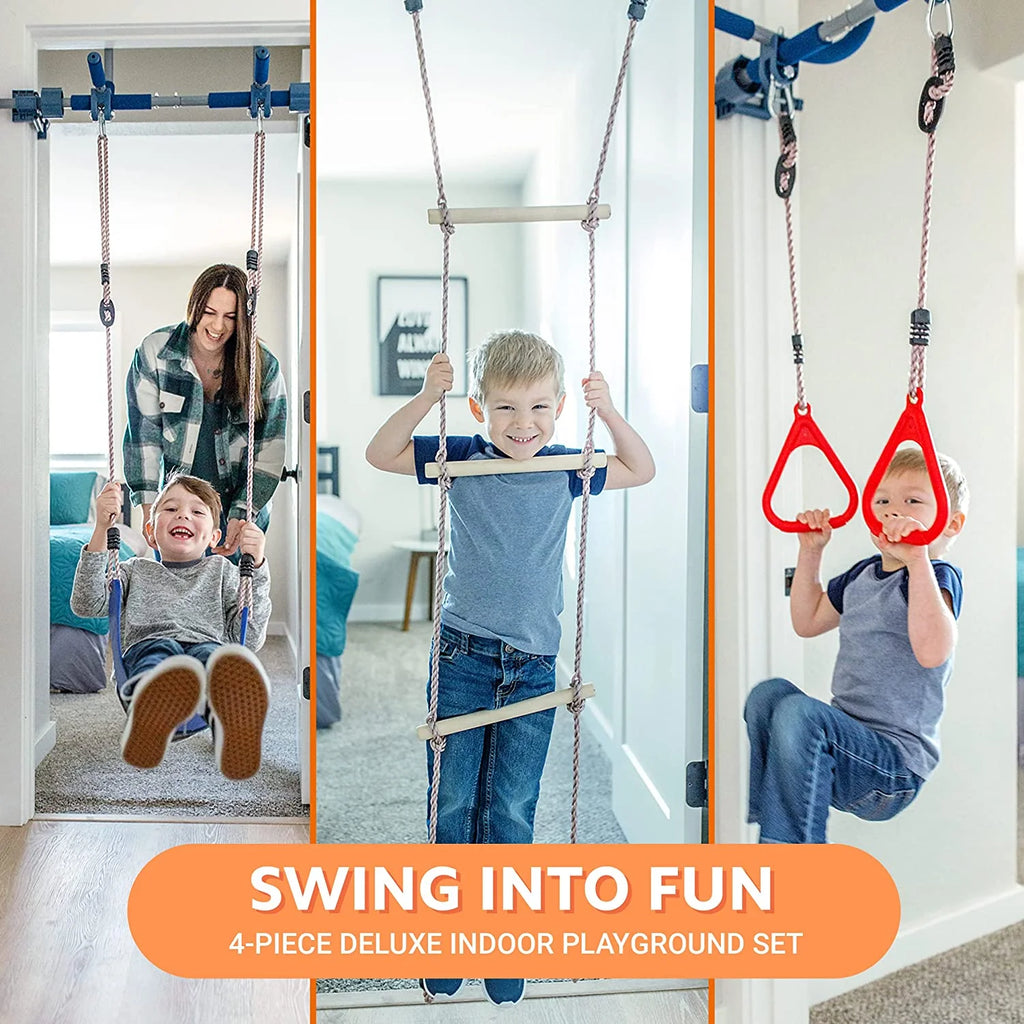 6 Piece Indoor Doorway Gym Set for Kids – Indoor Swing for Kids Includes Kids Swing Chair, Rings, Hanging Trapeze, Ladder, Swinging Rope & Pullup Bar - image 2